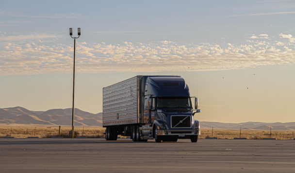 A truck getting ready to be shipped